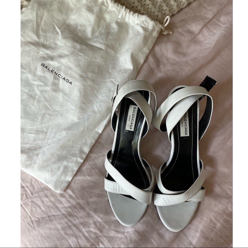 Balenciaga White Leather Sandals Heels